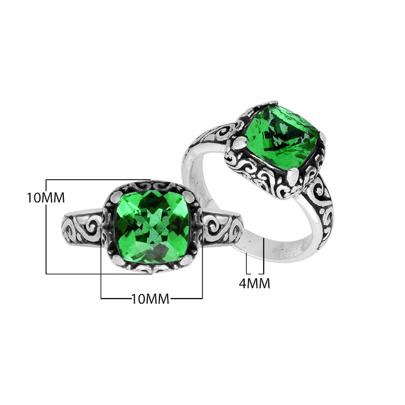 Wholesale Sterling Silver cushion-cut Green Quartz faceted women’s ring with Balinese scroll engraving