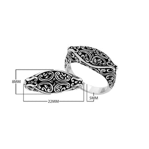 Sterling Silver oval ring with oxidized Balinese scroll engraving