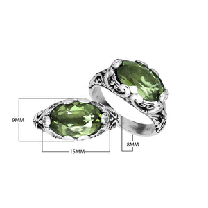 Sterling Silver Green Amethyst Quartz ring with Balinese scroll detailing