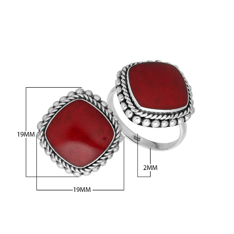 Sterling Silver ring with Red Coral and handcrafted Balinese rope beaded detailing