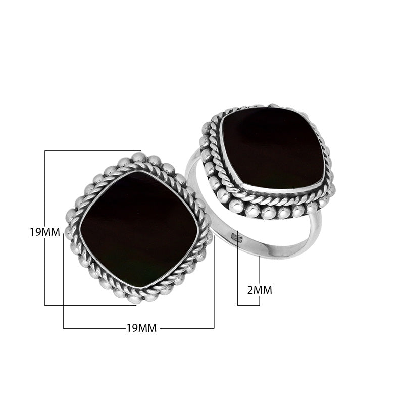 Sterling Silver ring with Black Shell and handcrafted Balinese rope beaded detailing