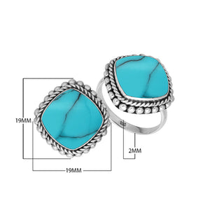 Sterling Silver cushion shape Turquoise Shell ring with handcrafted Balinese rope and beaded detailing