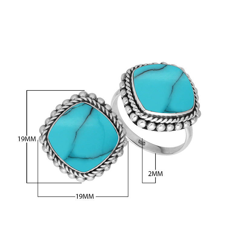 Sterling Silver cushion shape Turquoise Shell ring with handcrafted Balinese rope and beaded detailing