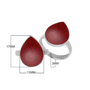 Sterling Silver pear shape ring with Red Coral and handcrafted Balinese polished detailing