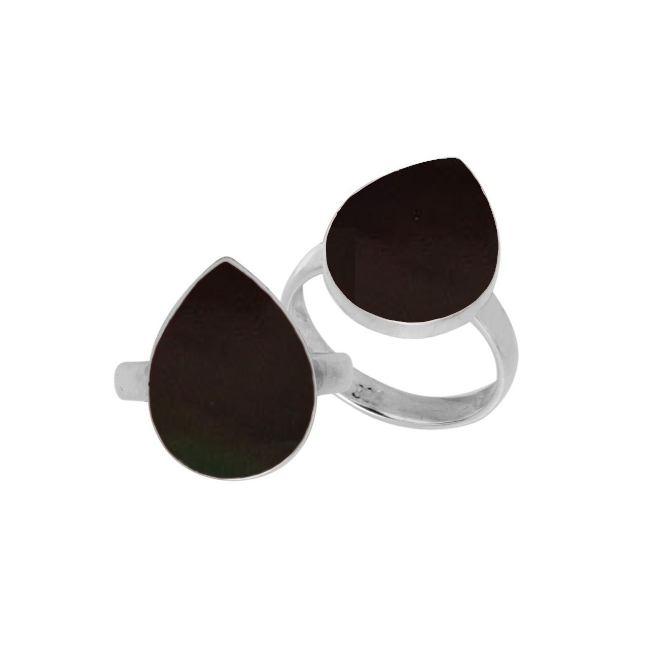 Sterling Silver pear shape ring with Black Shell and handcrafted Balinese polished detailing