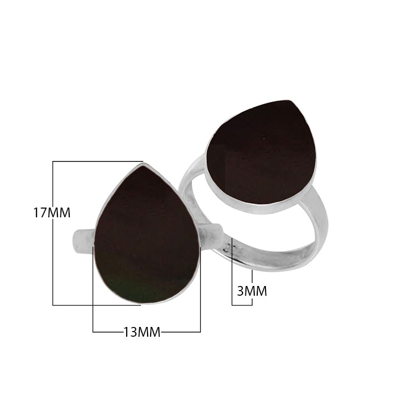Sterling Silver pear shape ring with Black Shell and handcrafted Balinese polished detailing