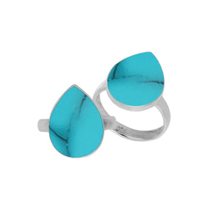 Sterling Silver pear shape ring with Turquoise Shell and handcrafted Bali polished design