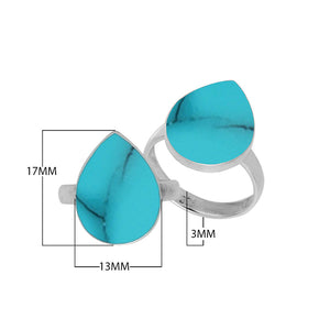 Sterling Silver pear shape ring with Turquoise Shell and handcrafted Bali polished design