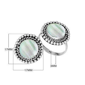 Sterling Silver round shape ring with Mother of Pearl Shell and handcrafted Balinese beaded detailing
