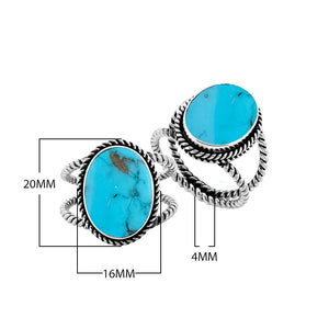 Sterling Silver oval shape ring with Turquoise Shell and braided rope detailing