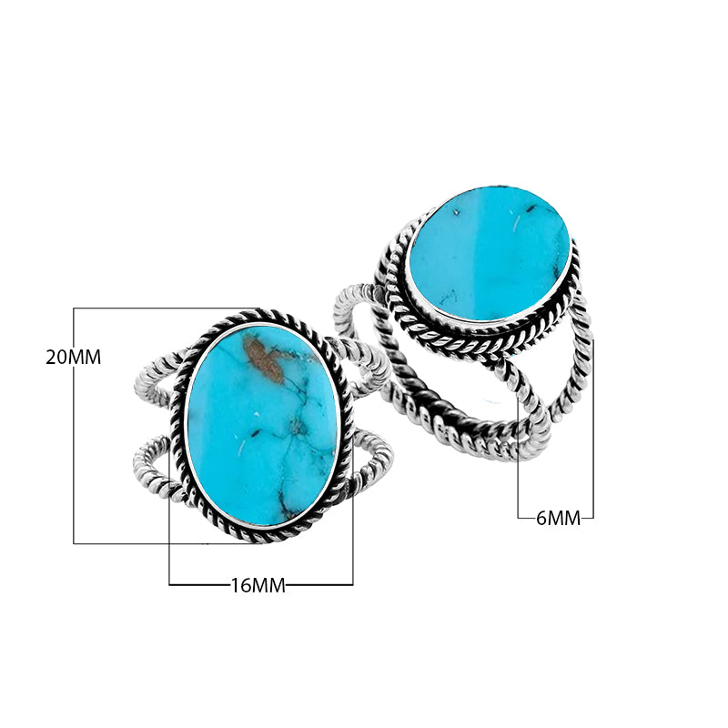 Sterling Silver oval shape ring with Turquoise Shell and braided rope detailing