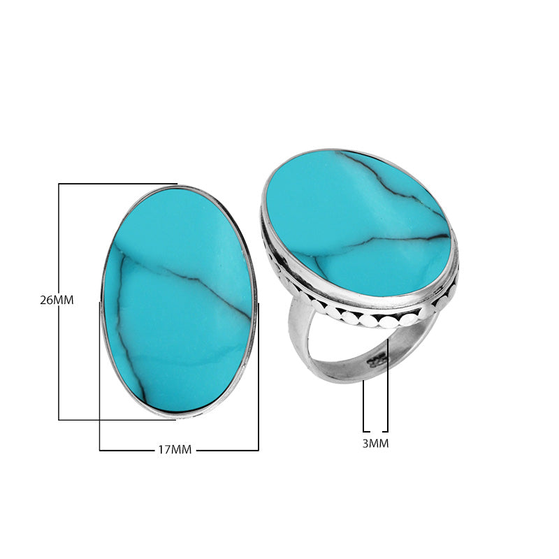 Sterling Silver Bold Oval Shape Designer Ring With Turquoise Shell
