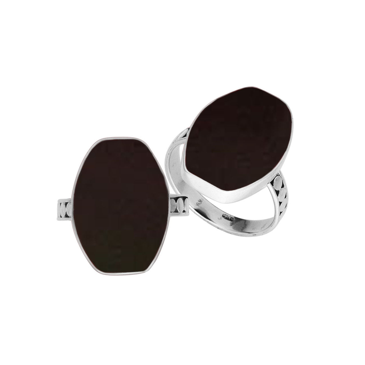Sterling Silver Handcrafted Bold Designer Ring With Black Shell
