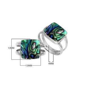 Sterling Silver Handcrafted Bold Square Shape Designer Ring With Abalone Shell