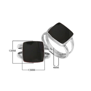 Sterling Silver Handcrafted Bold Square Shape Designer Ring With Black Shell