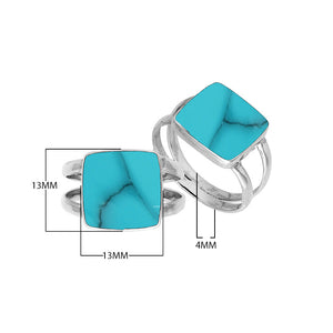 Sterling Silver Handcrafted Bold Square Shape Designer Ring With Turquoise Shell