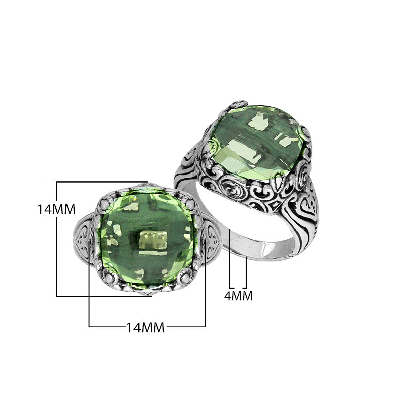 Sterling Silver Handcrafted Ornate Designer Ring With Green Amethyst Quartz