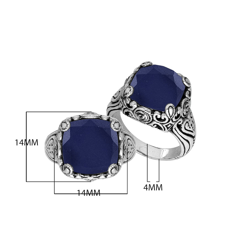 Sterling Silver ornate statement ring with Blue Sapphire and intricate Bali-inspired detailing.