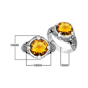 Sterling Silver ornate statement ring with Citrine Quartz and intricate Bali-style craftsmanship.