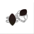Sterling Silver Marquise Shape Statement Ring With Black Shell In Modern Balinese Design