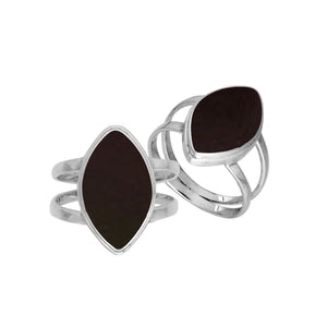 Sterling Silver Marquise Shape Statement Ring With Black Shell In Modern Balinese Design