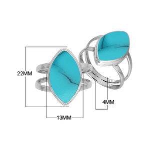 Sterling Silver Marquise Shape Statement Ring With Turquoise Shell In Modern Balinese Design