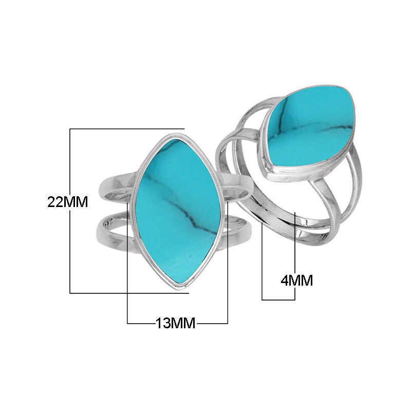 Sterling Silver Marquise Shape Statement Ring With Turquoise Shell In Modern Balinese Design