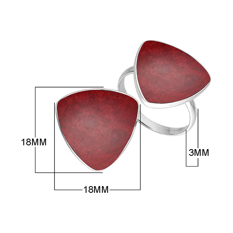 Sterling Silver Triangle Shape Statement Ring With Red Coral In Modern Balinese Design