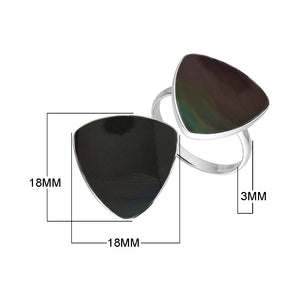Sterling Silver Triangle Shape Statement Ring With Black Shell In Modern Balinese Design
