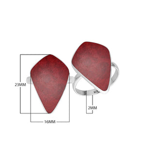 Sterling Silver Long Abstract Designer Statement Ring With Red Coral For Wholesale