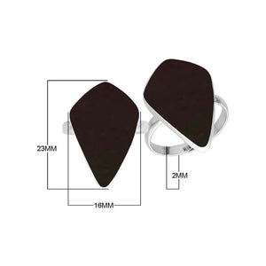 Sterling silver Black Shell long abstract statement ring with asymmetrical shield-shaped designer setting