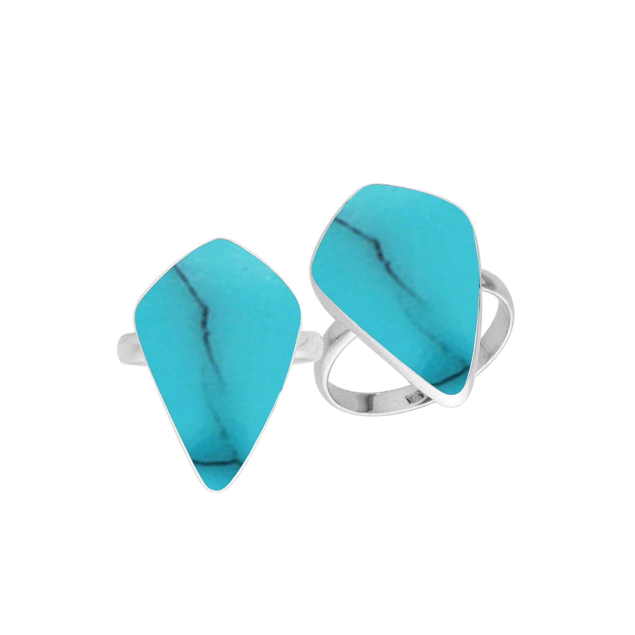 Sterling silver Turquoise Shell long abstract statement ring with asymmetrical shield-shaped designer setting