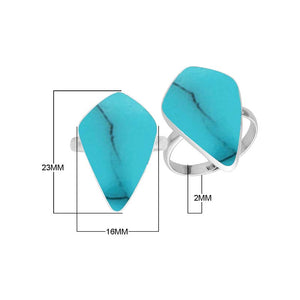 Sterling silver Turquoise Shell long abstract statement ring with asymmetrical shield-shaped designer setting