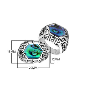 Sterling Silver Hexagon Shape Designer Statement Ring With Abalone Shell For Wholesale