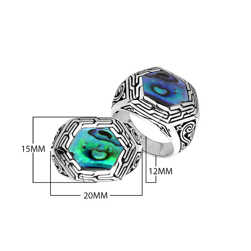 Sterling Silver Hexagon Shape Designer Statement Ring With Abalone Shell For Wholesale