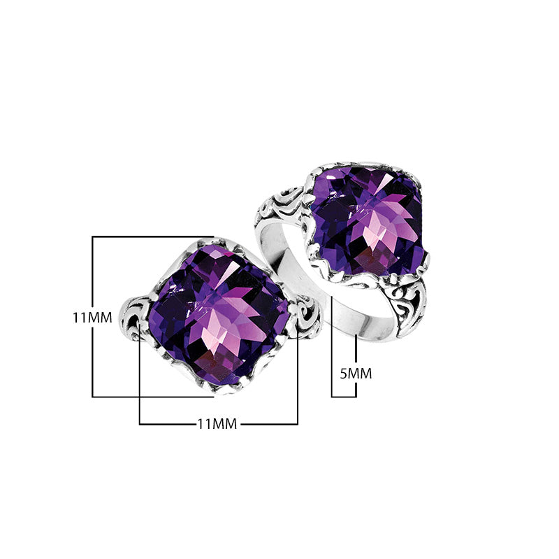 Sterling Silver Cushion Shape Designer Statement Ring With Amethyst Quartz For Wholesale