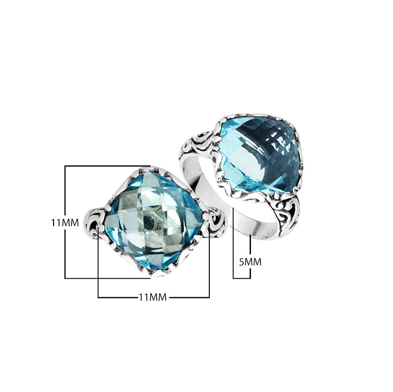 Sterling Silver Cushion Shape Designer Statement Ring With Blue Topaz Quartz For Wholesale