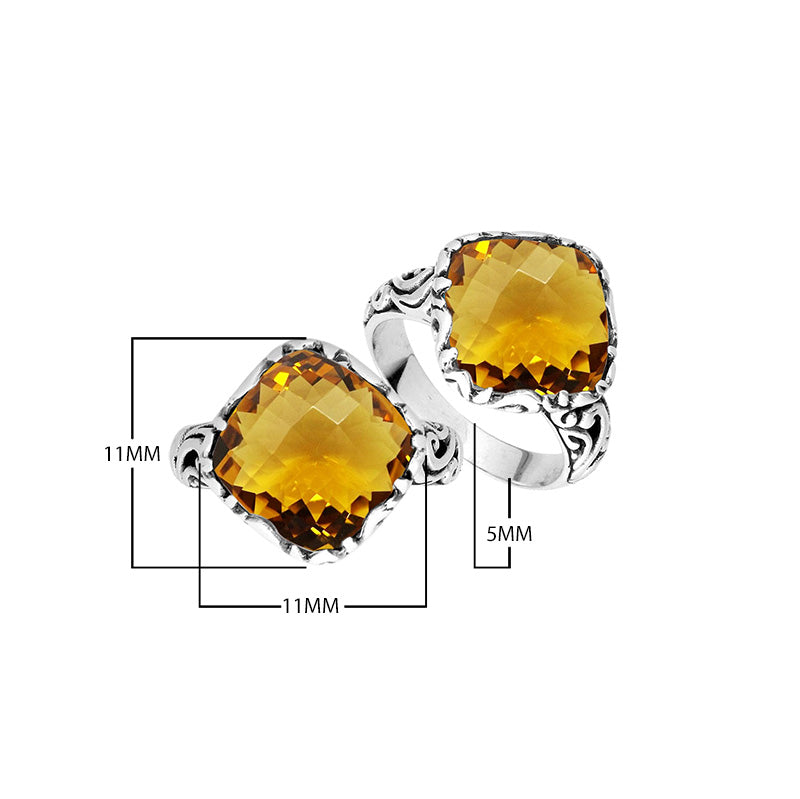 Sterling Silver Cushion Shape Designer Statement Ring With Citrine Quartz For Wholesale