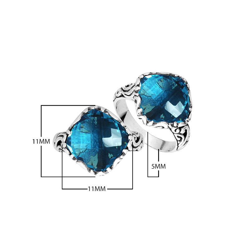 Sterling Silver Cushion Shape Designer Statement Ring With London Blue Topaz Quartz For Wholesale