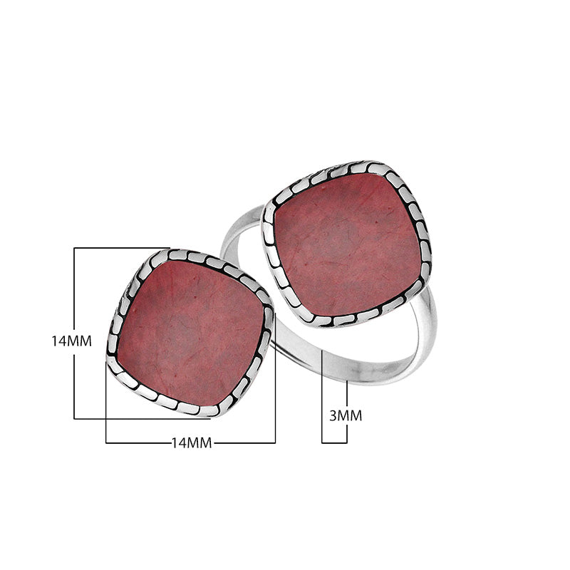 Sterling Silver Cushion Shape Designer Statement Ring With Red Coral For Wholesale