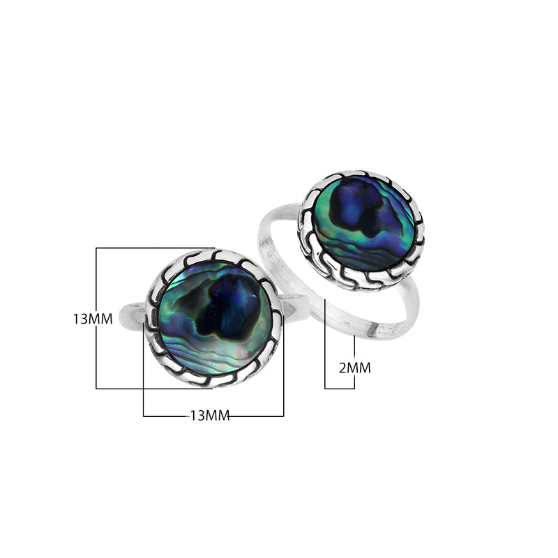 Sterling Silver Round Shape Designer Statement Ring With Abalone Shell For Wholesale