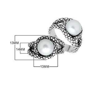 Sterling Silver Designer Round Shape Statement Ring With White Pearl