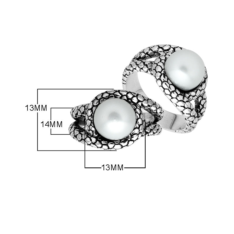 Sterling Silver Designer Round Shape Statement Ring With White Pearl