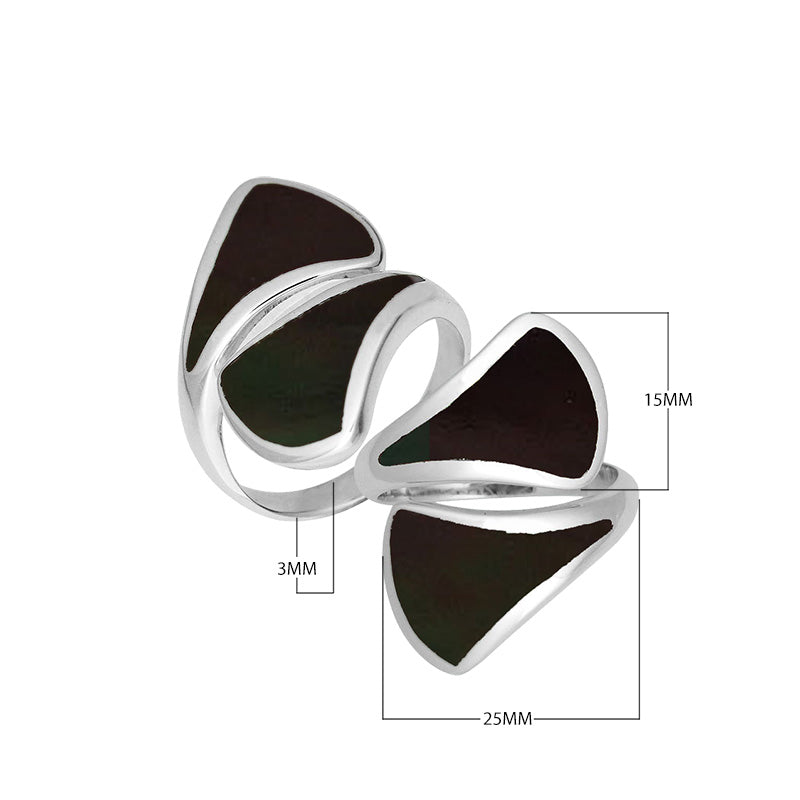 Sterling Silver Modern Open Shape Statement Ring With Black Shell