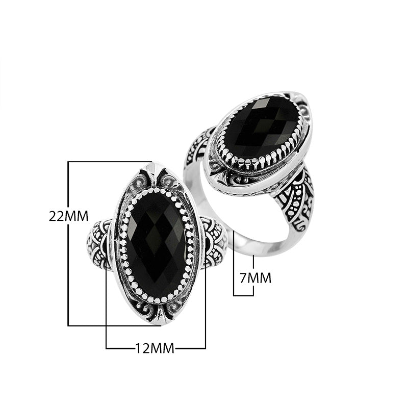 Sterling silver Balinese design oval shape ring with Black Onyx stone