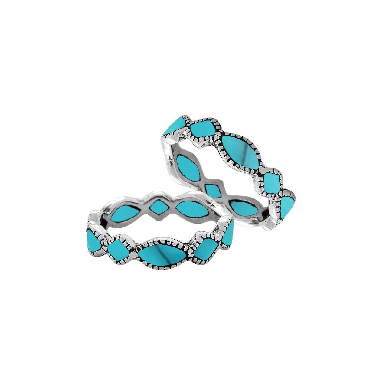 Sterling silver wave pattern ring with Turquoise Shell inlay and Balinese detailing