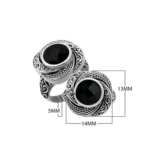 Sterling silver Balinese design ring with round shape Black Onyx stone