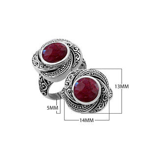 Sterling silver Balinese design ring with round shape Ruby stone