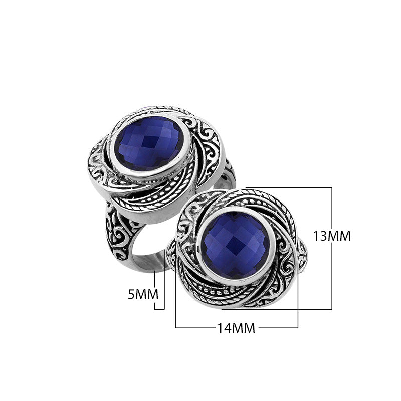 Sterling silver Balinese design ring with round shape Sapphire stone