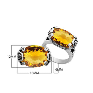 Sterling silver Balinese design ring with oval shape Citrine Quartz stone